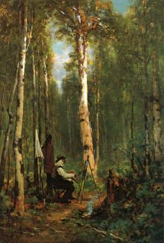 Thomas Hill : Artist at His Easel in the Woods